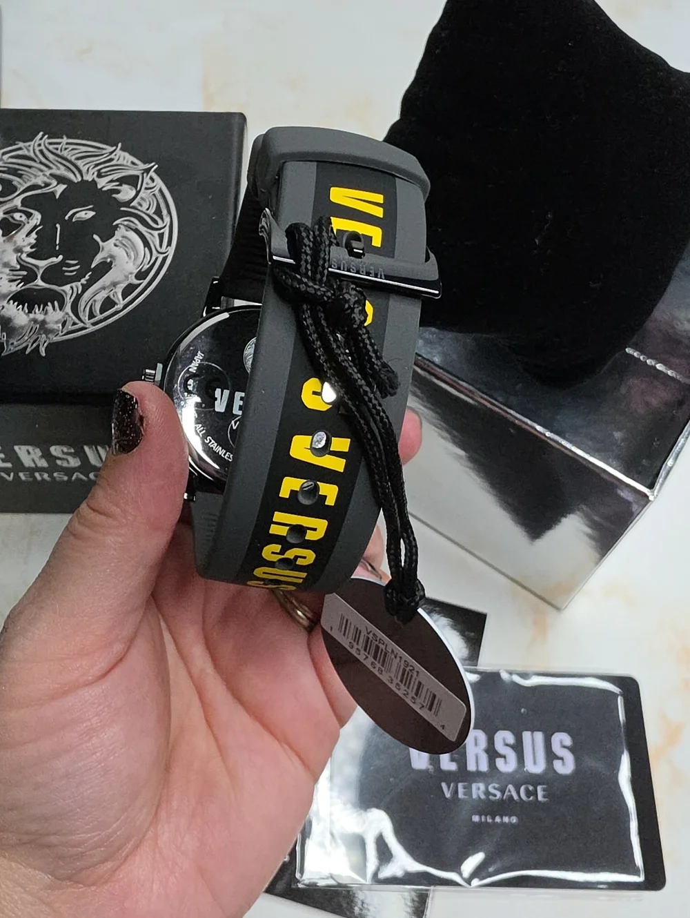 Versace versus barbes watch yellow and grey rubber with metal  New In Box